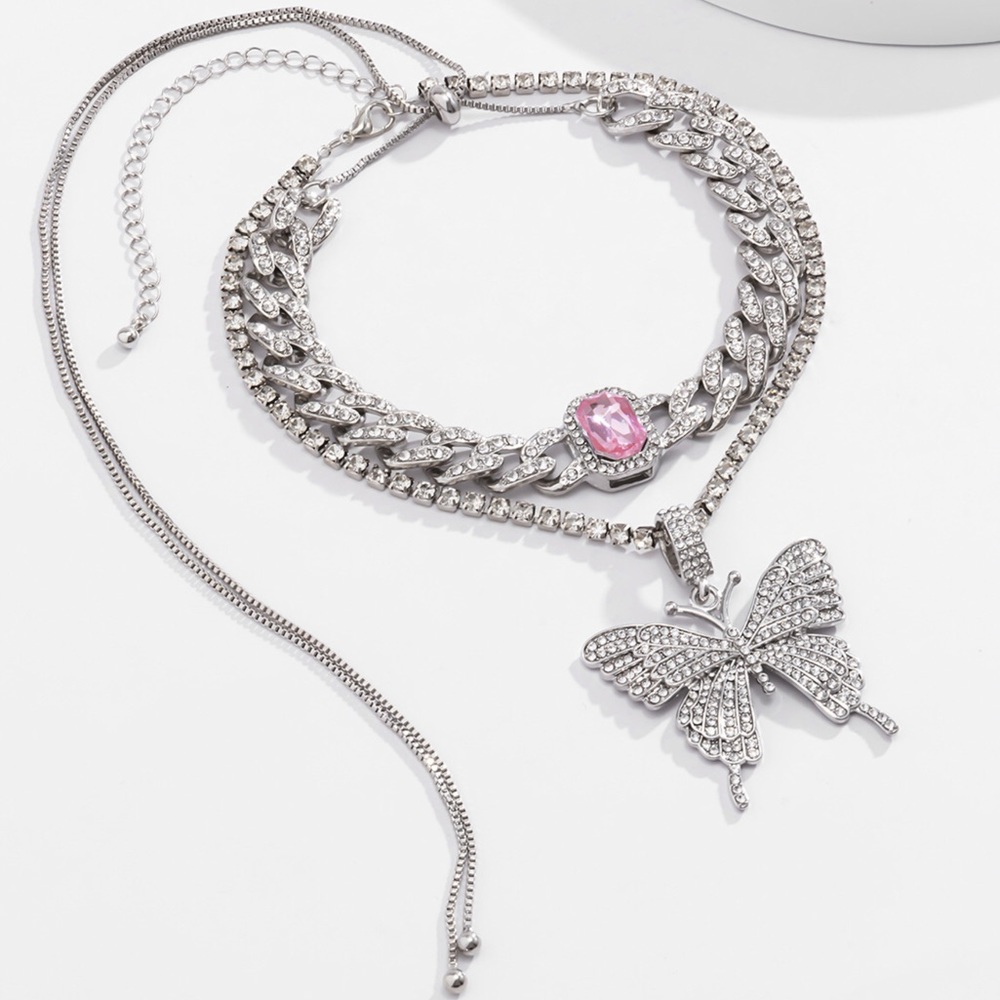 Beautiful Silver & Pink Sapphire 🦋 Necklace Set! - Picture 1 of 7